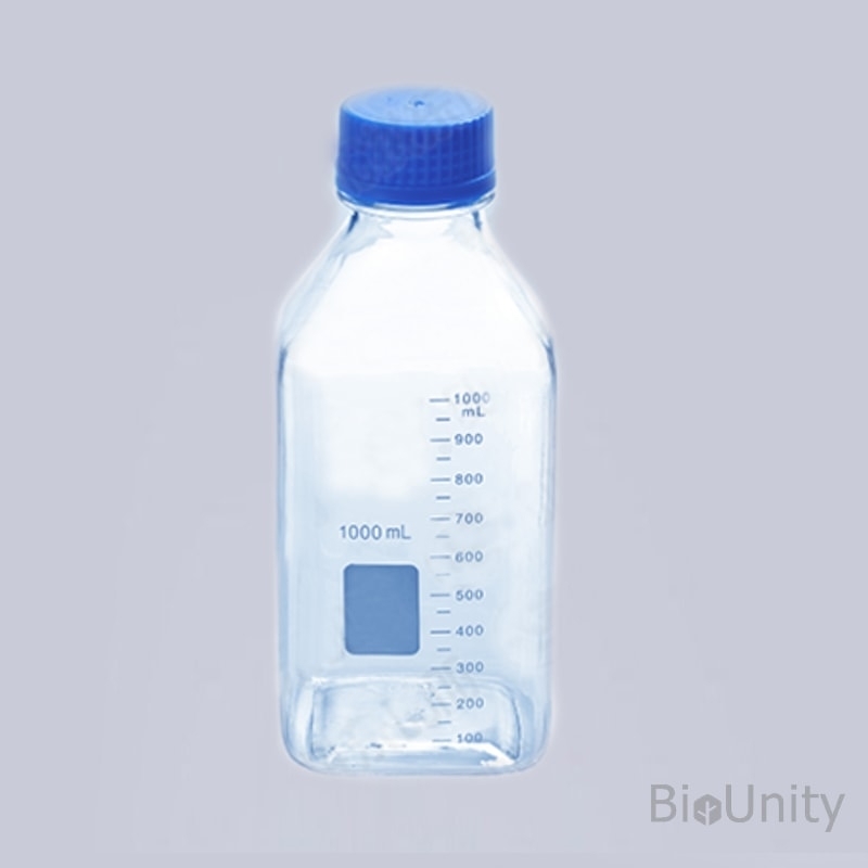 Бутылка 1000 мл, с градуировкой, с завинчивающейся крышкой 45 мм, квадратная, автоклавируемая, поликарбонат